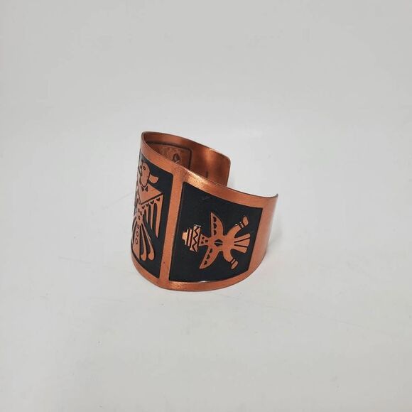 VTG Solid Copper Stamped Thunderbird Cuff Bracelet Native American Inspired - Picture 2 of 9